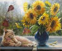 Без бренда «Подсолнухи в синей вазе возле кота» в Ульяновске