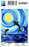 Картина по номерам 40x50 Танец дельфинов на фоне полнолуния