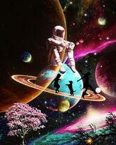 Космонавт на планете в космосе