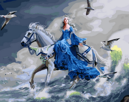 Картина по номерам 40x50 Принцесса на лошади у моря