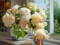 Без бренда «Ваза с букетом белых пионов у окна» в Ульяновске в интернет-магазине  Без бренда «Ваза с букетом белых пионов у окна» в Ульяновске