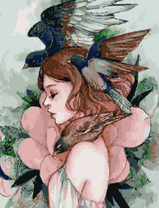 Без бренда «Девушка с большим цветком и птицы» в Ульяновске в интернет-магазине  Без бренда «Девушка с большим цветком и птицы» в Ульяновске