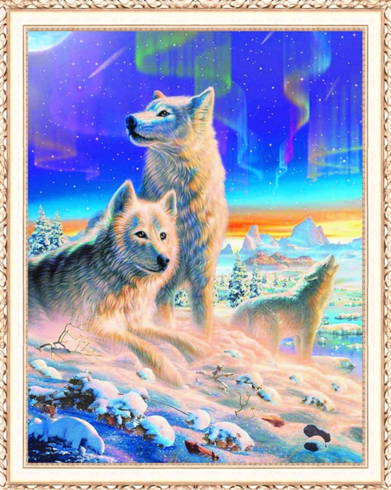 Алмазная мозаика 40x50 Белые волки в заснеженной долине