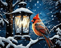 Яркая птичка у фонаря 