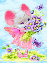 Мышка, цветы и бабочки