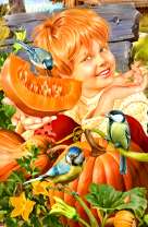 Мальчик, тыква и синицы