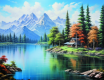 Красивый пейзаж с одиноким домиком