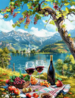 Без бренда «Винный натюрморт с бокалами, бутылкой вина, фруктами и ягодами» в Ульяновске