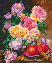 Нежные розы и яблочки с бабочками