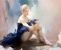 Балерина в синем платье на отдыхе